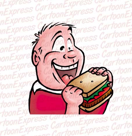 vector cartoon illustration of a hungry boy eating a sandwich