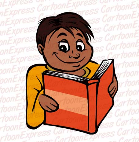 vector cartoon illustration of a boy reading a book