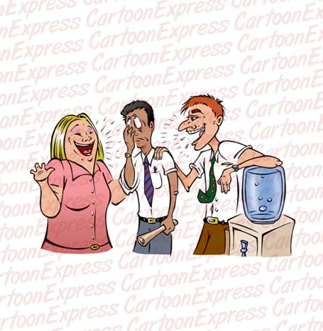 vector cartoon illustration of employees gossiping at a watercooler